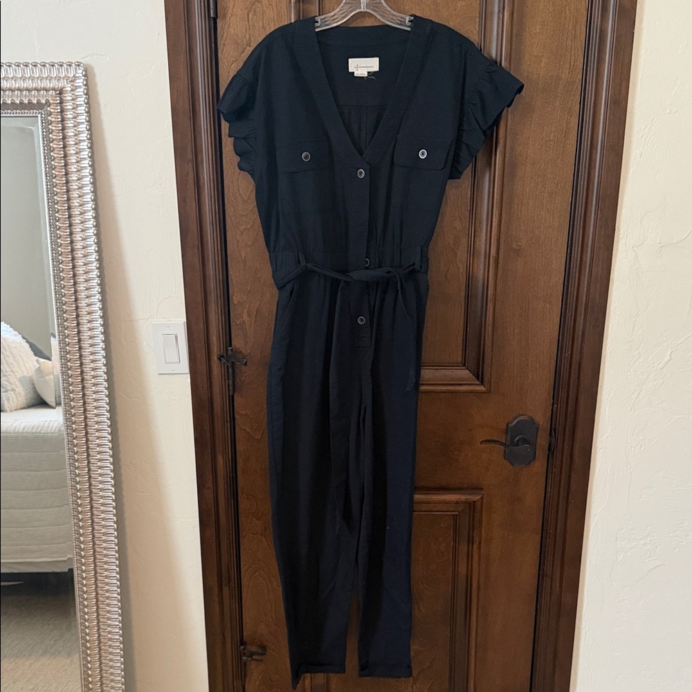 Anthropologie Charcoal V-Neck Jumpsuit
